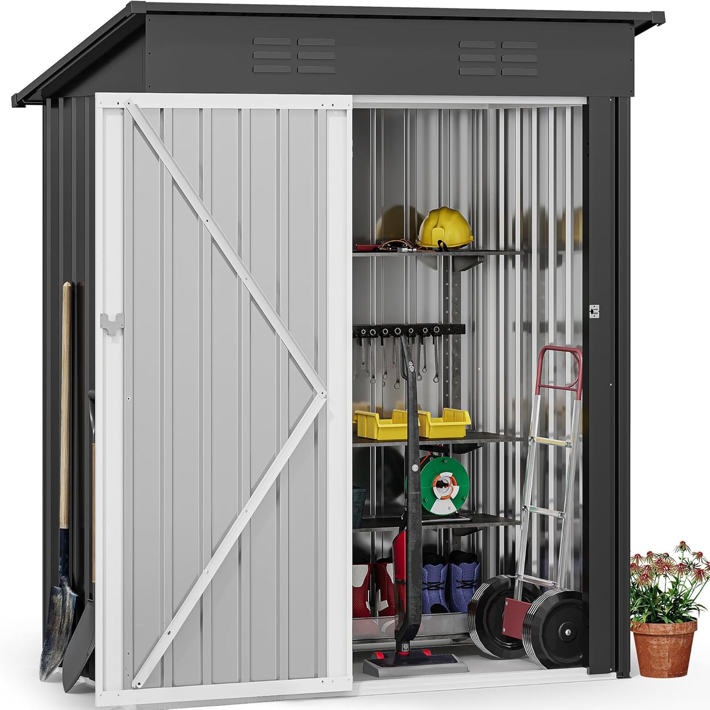 DWVO Metal Outdoor Storage Shed 5x3ft for Garden and Patio