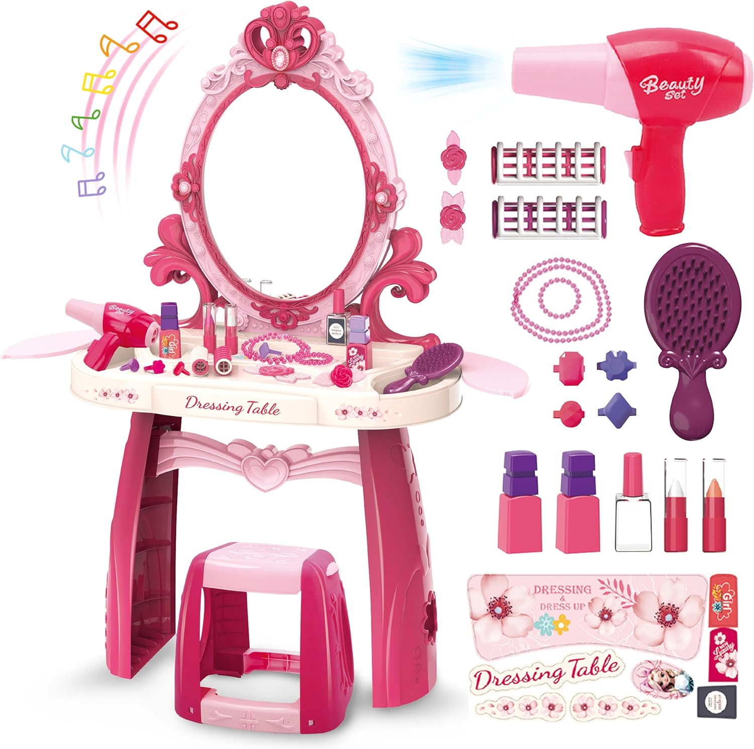 Toddler Vanity Makeup Table Toy with Light and Music for Girls
