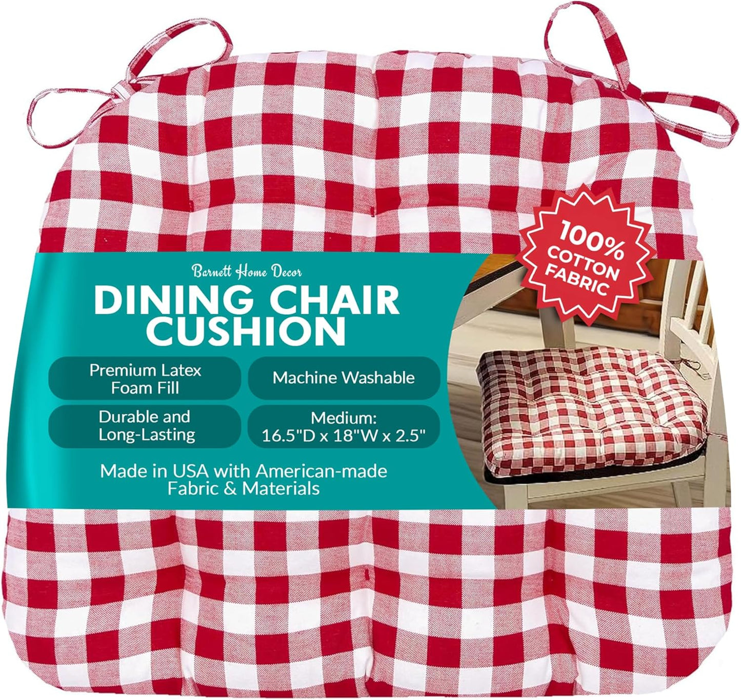 Classic Check Red Dining Chair Pad with Ties for Comfort