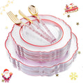 Clear Red Disposable Plates 150PC Set - Elegant Baroque Party