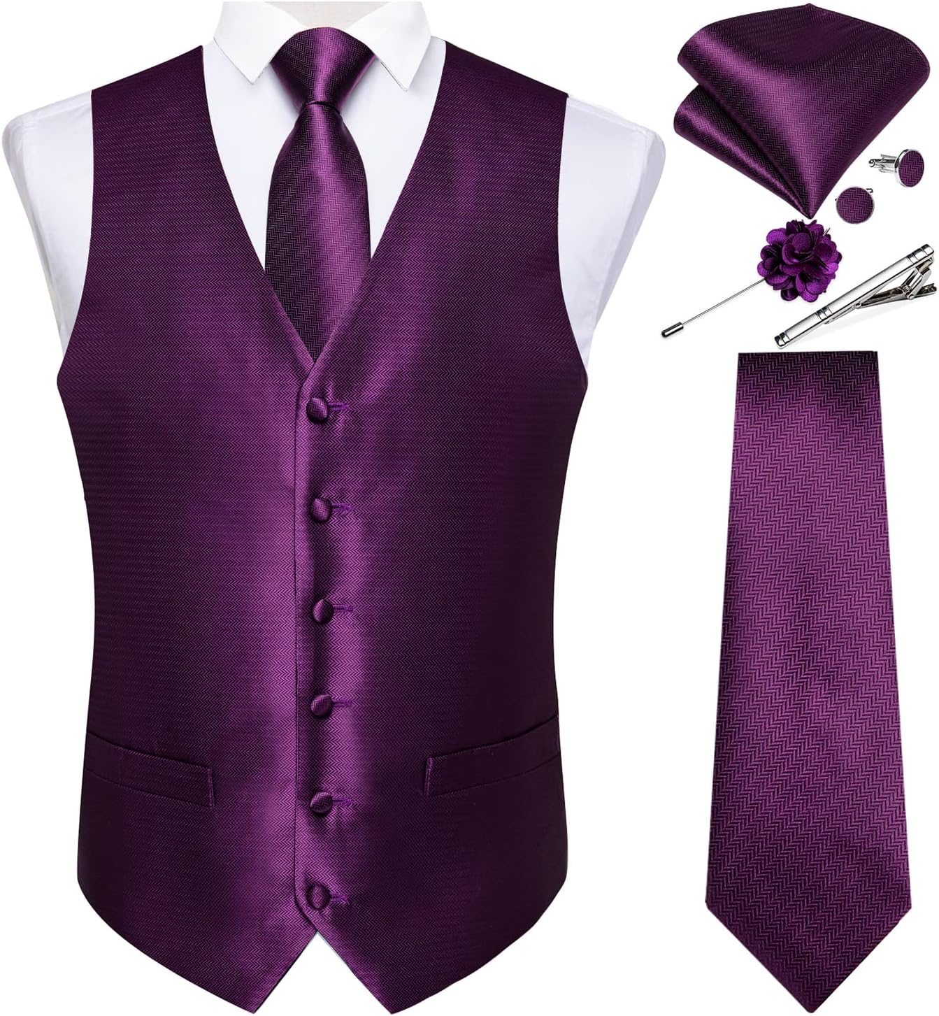 DiBanGu Mens Vest and Tie Set for Formal Occasions and Weddings