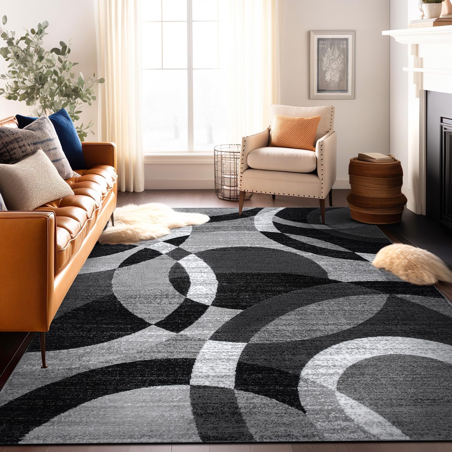 Rugshop Contemporary Abstract Circles Area Rug for Any Room