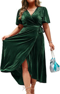 BerryGo Velvet V Neck Wrap Semi Formal Midi Dress - Flattering Wrap is