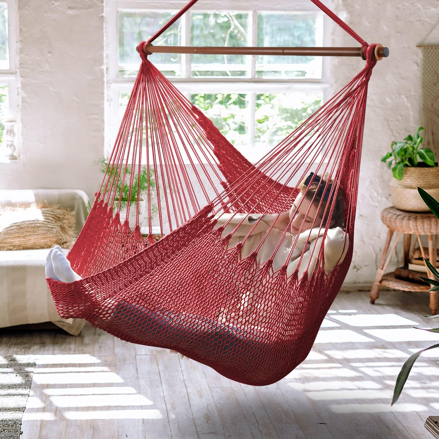 Upgraded Caribbean Hammock Chair with Detachable Metal Bar