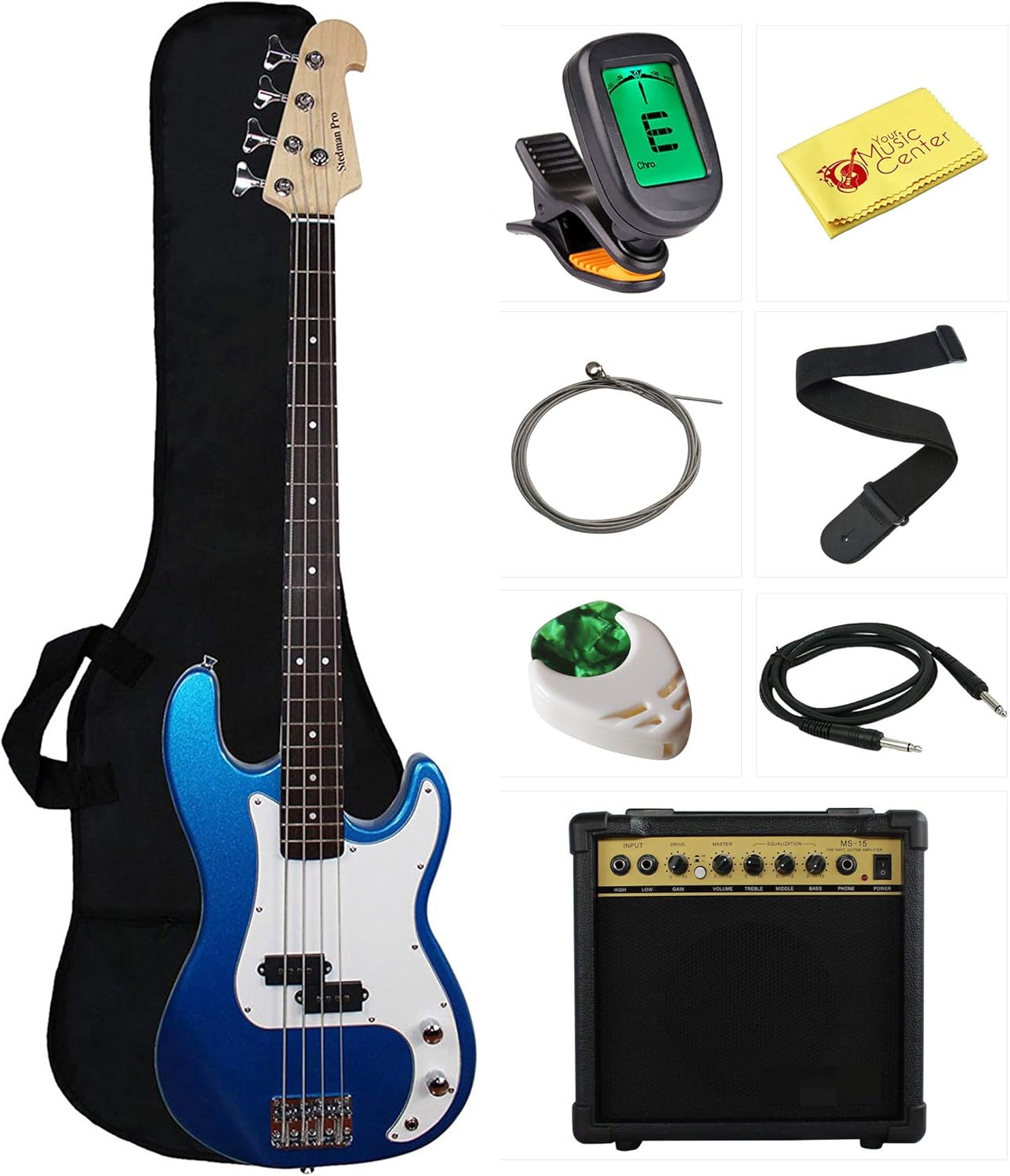Stedman Beginner Series Bass Guitar Bundle with 15-Watt Amp