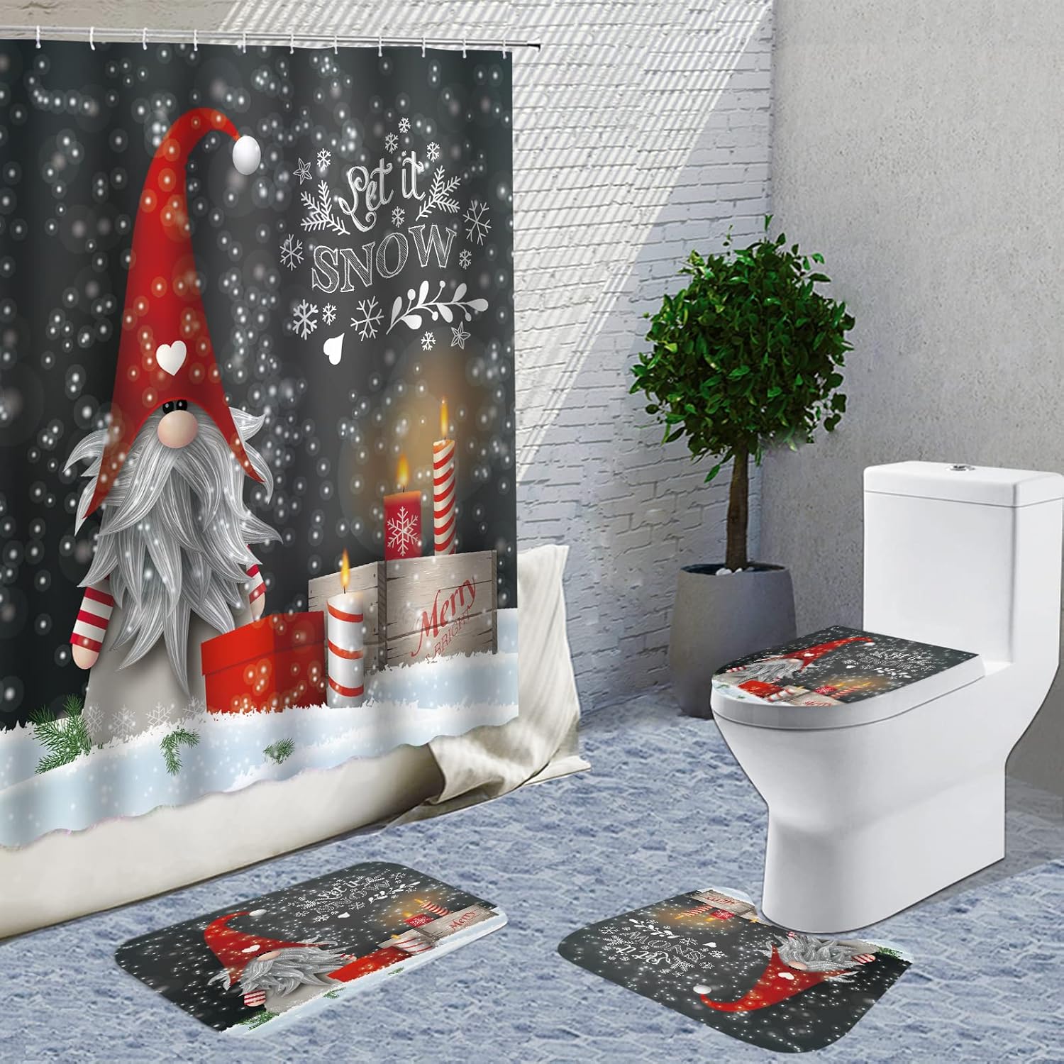 Festive Gnome Christmas Shower Set 72x72 inches