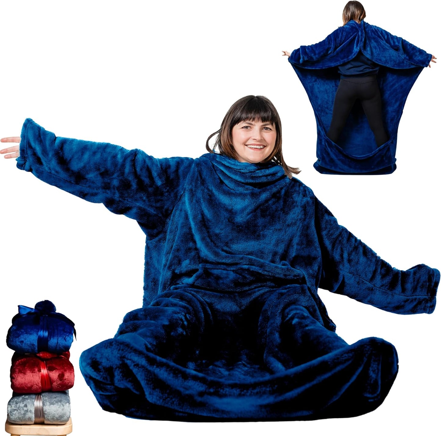 Giant Blanket with Sleeves and Foot Pocket for Ultimate Comfort