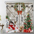 Farmhouse Christmas Shower Curtain Set Snowman and Pine Tree - Cozy