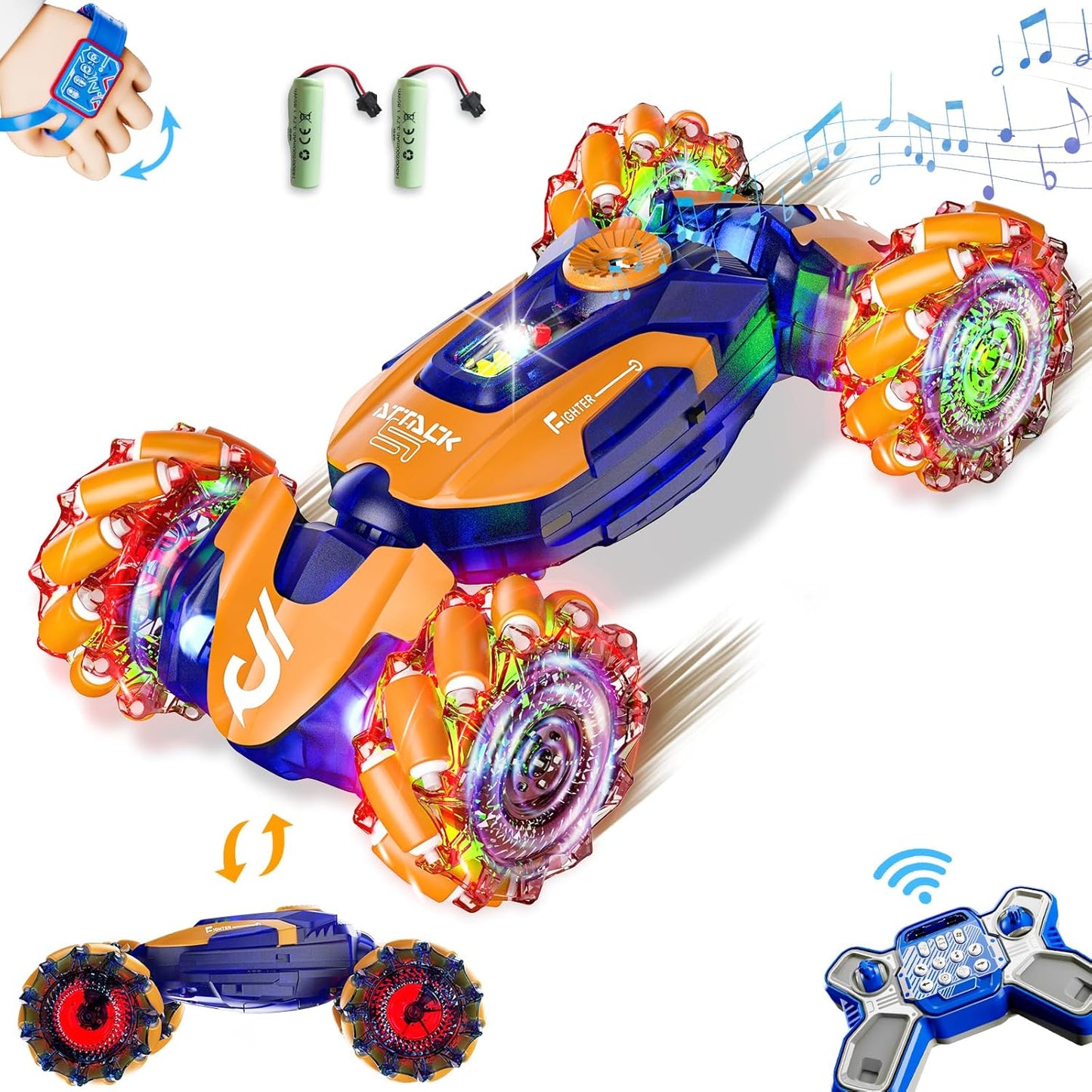 Gesture Sensing RC Stunt Car for Kids with Lights and Music