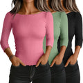 Women's 3 Pack 3/4 Sleeve Ribbed Boat Neck Tops - Lightweight Rayon