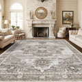 Living Room 10x14 Area Rug - Washable Lightweight Vintage Grey
