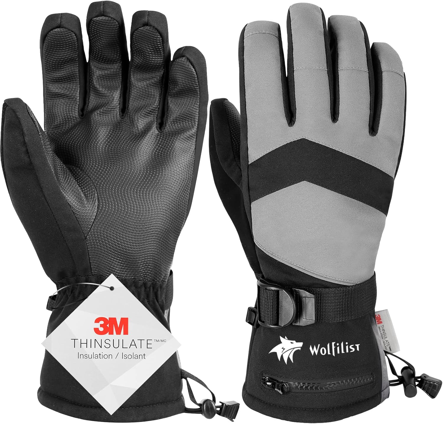 Warmest Snow Gloves with Zipper Pocket by WOLFILIST