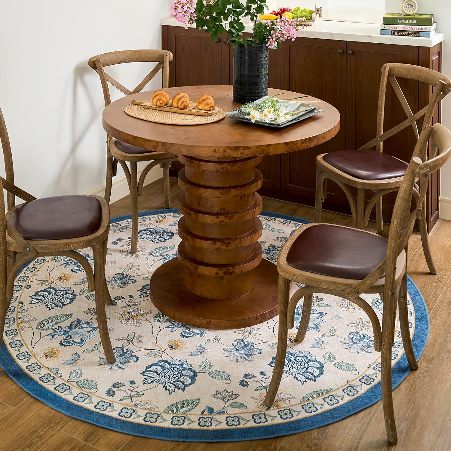 Floral Round Rug for Dining Room by jinchan - Vintage Charm