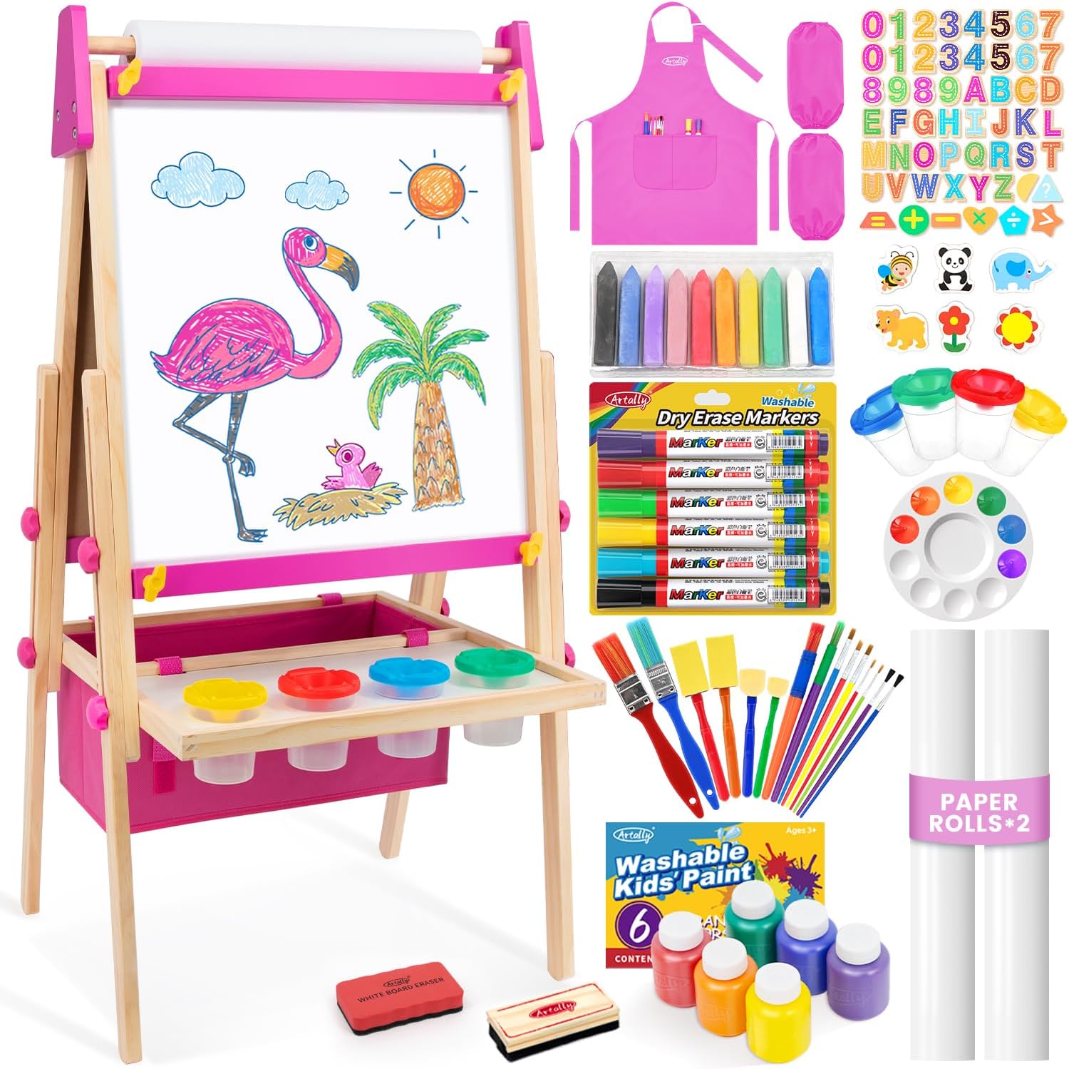Adjustable Wooden Kids Drawing Easel with Magnetic Surfaces