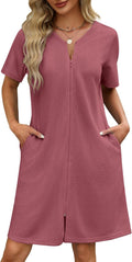 Ekouaer Waffle Zipper Robe for Women - Lightweight Short Housecoat