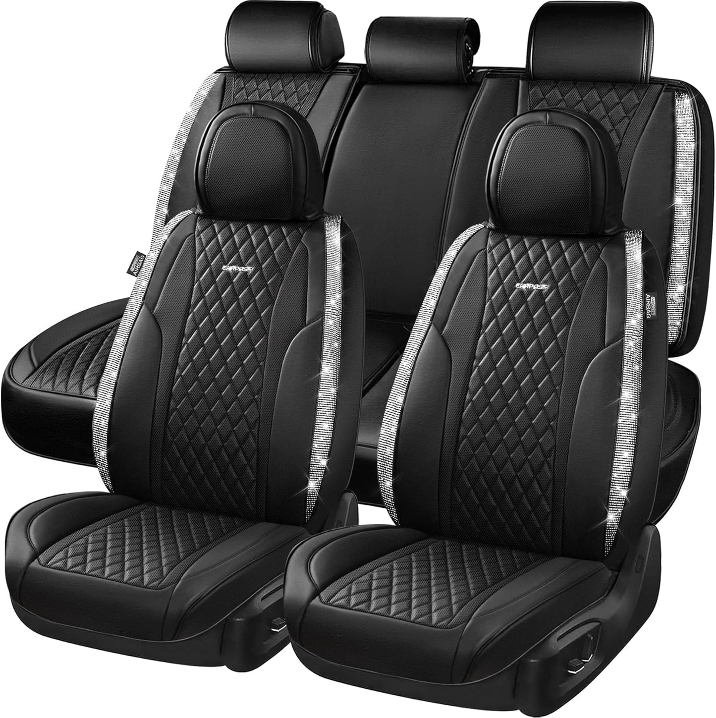 Bling Leather Car Seat Covers with Rhinestones for SUVs & Sedans