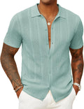 Mens Knit Button Down Shirt Casual Textured Polo - Summer Classic