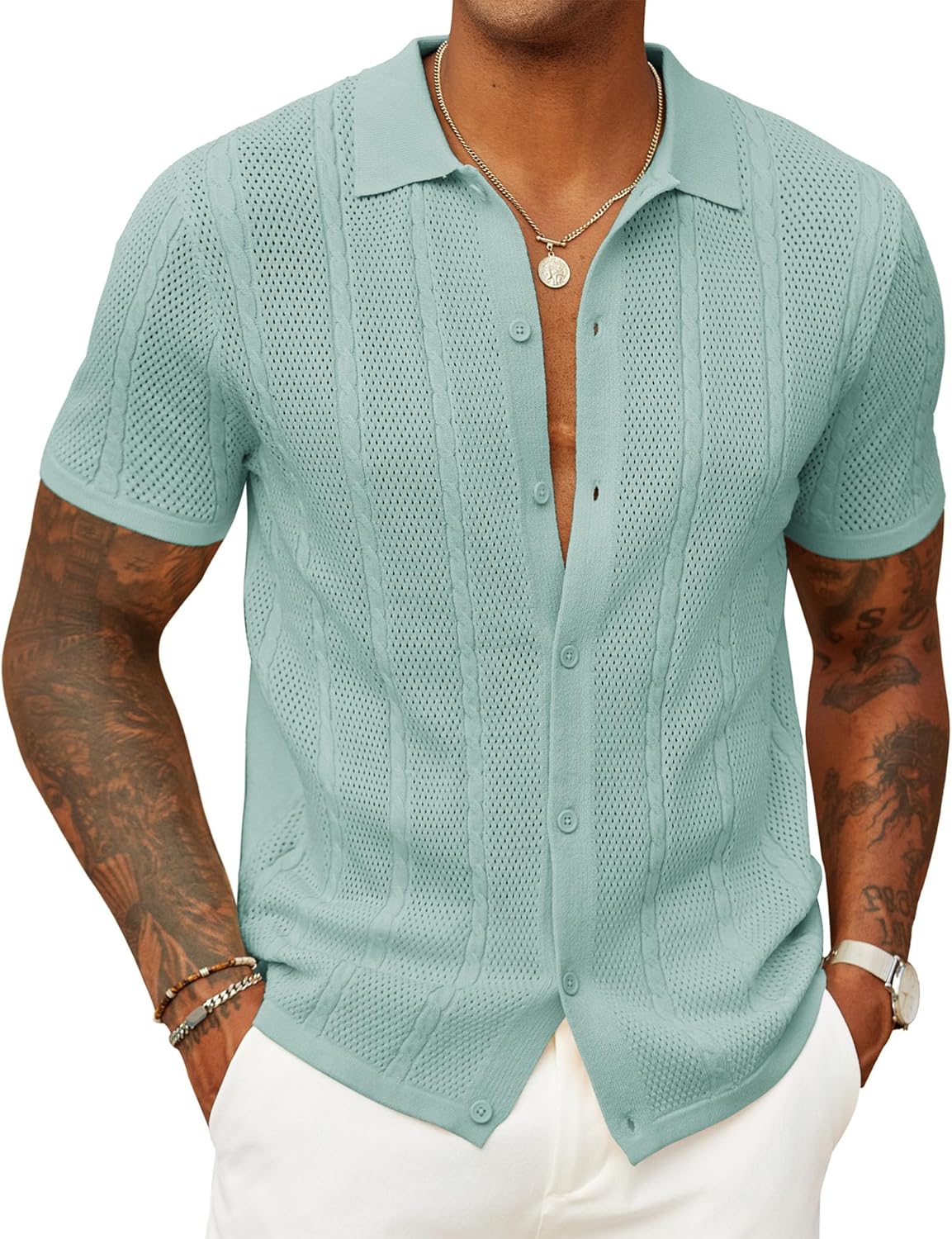 COOFANDY Mens Knit Button Down Shirts for Summer Style