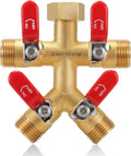 Garden Hose Splitter 4-Way Full Flow Faucet Adapter - Heavy Brass