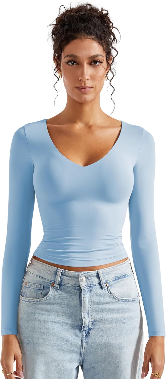 SUUKSESS Women Double Lined V Neck Crop Tank Tops for Casual Wear