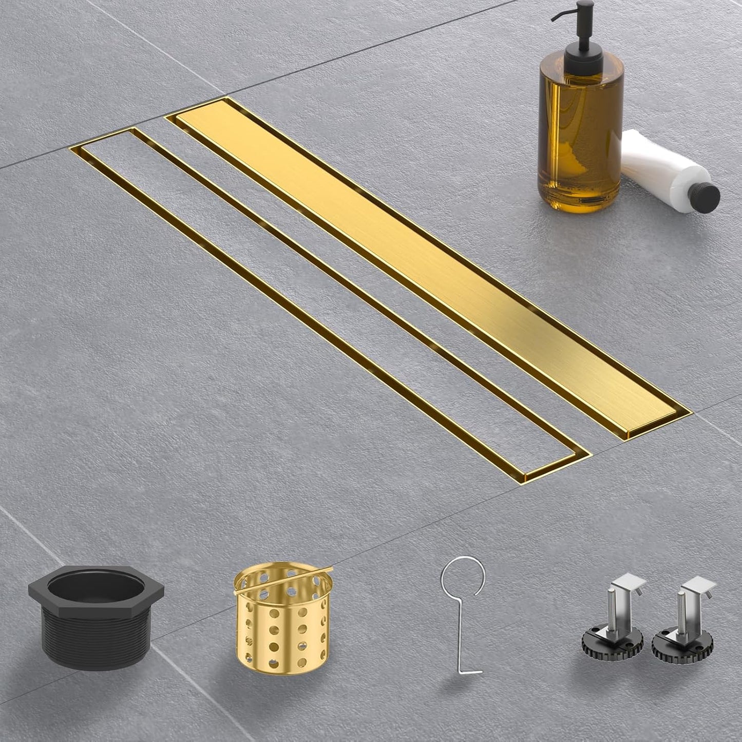 Linear Shower Drain 36 Inch Brushed Gold Stainless Steel Design