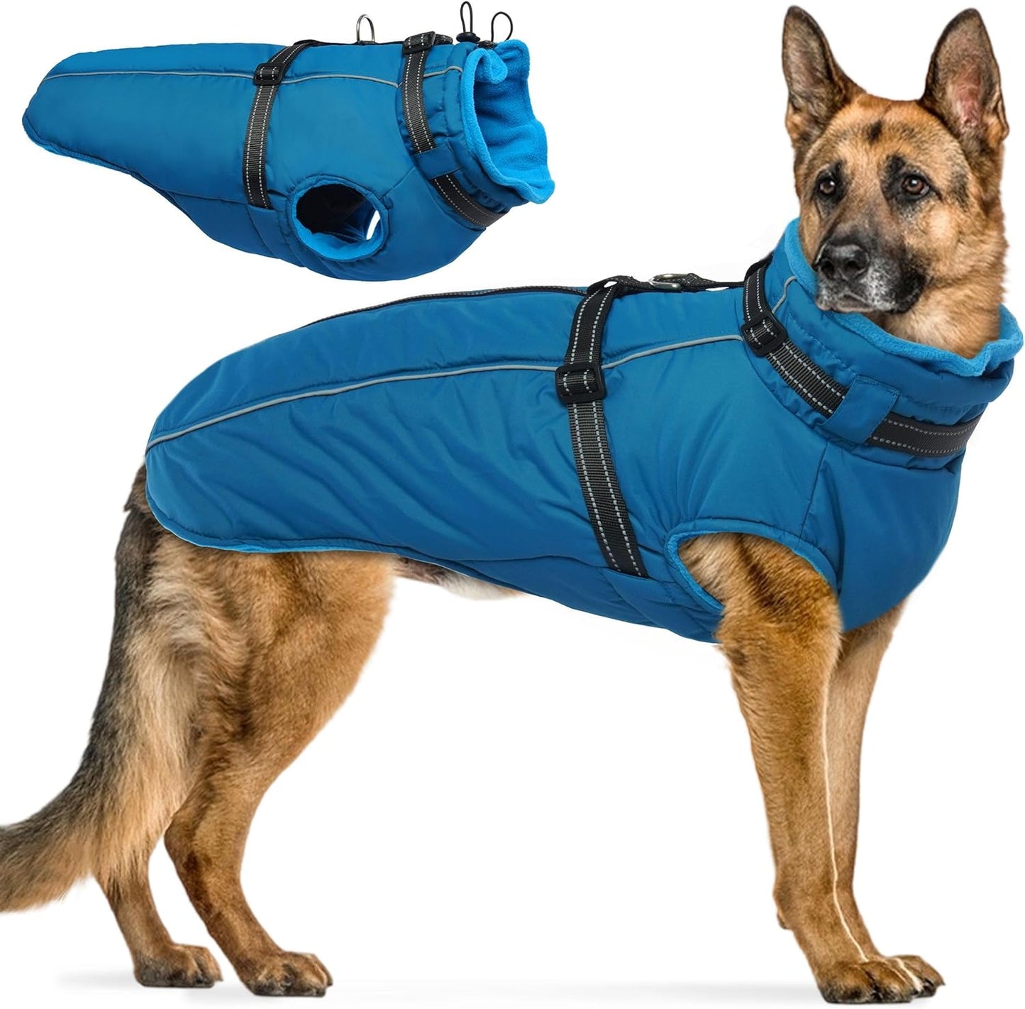 PUMYPOREITY Dog Coat with Harness Built in for Winter Warmth