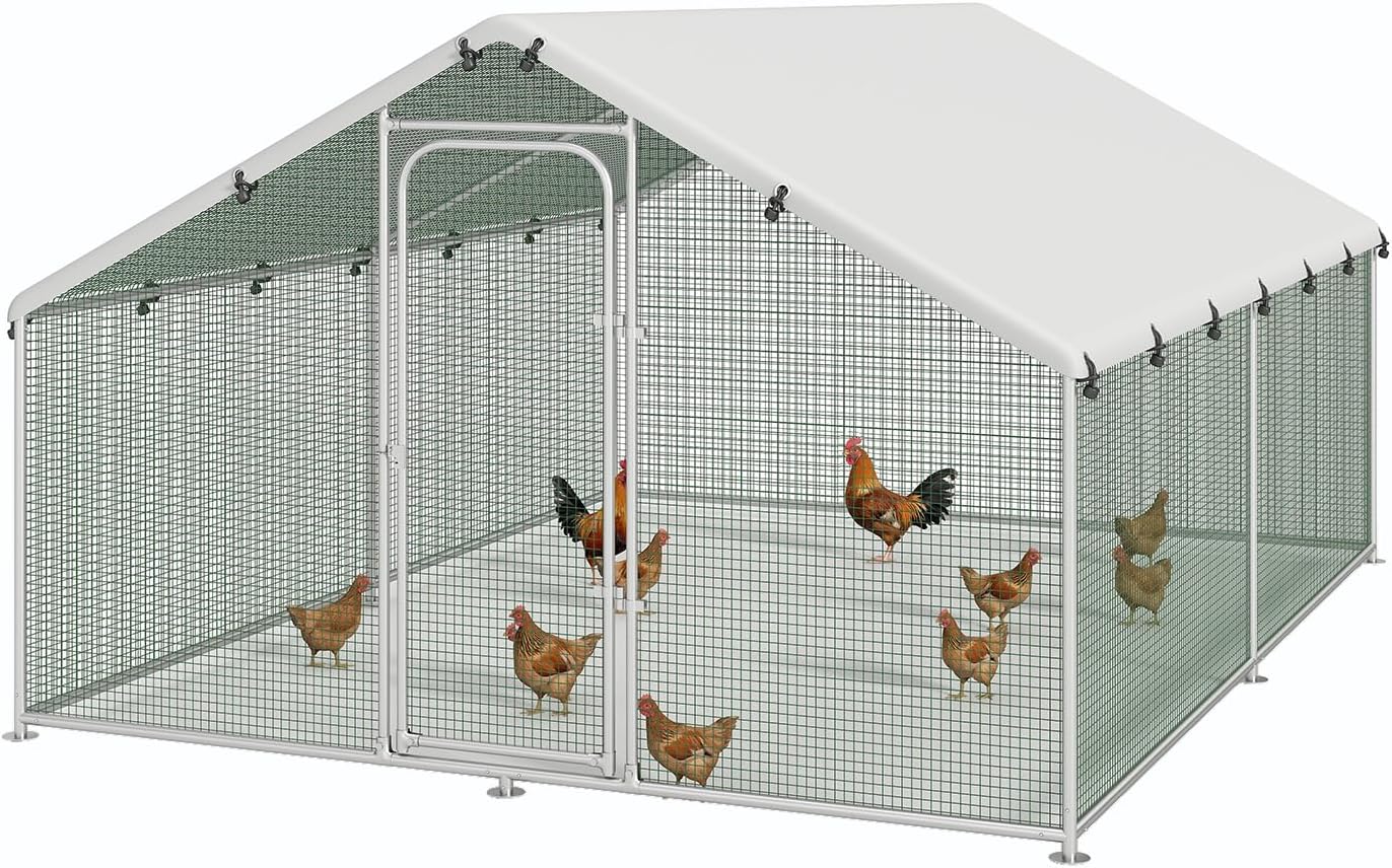 Large Metal Chicken Coop Walk-in Poultry Cage for Outdoor Use
