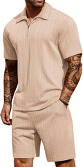 COOFANDY Men's 2 Pieces Quarter Zip Polo Shirt and Shorts (Style XCCY)