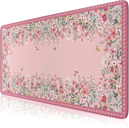 HAOCOO Pink Floral Desk Pad - Non-Slip & Waterproof