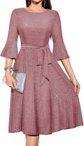 HomRain Women's Church Dress Midi A-Line with Bell Sleeve - Vintage