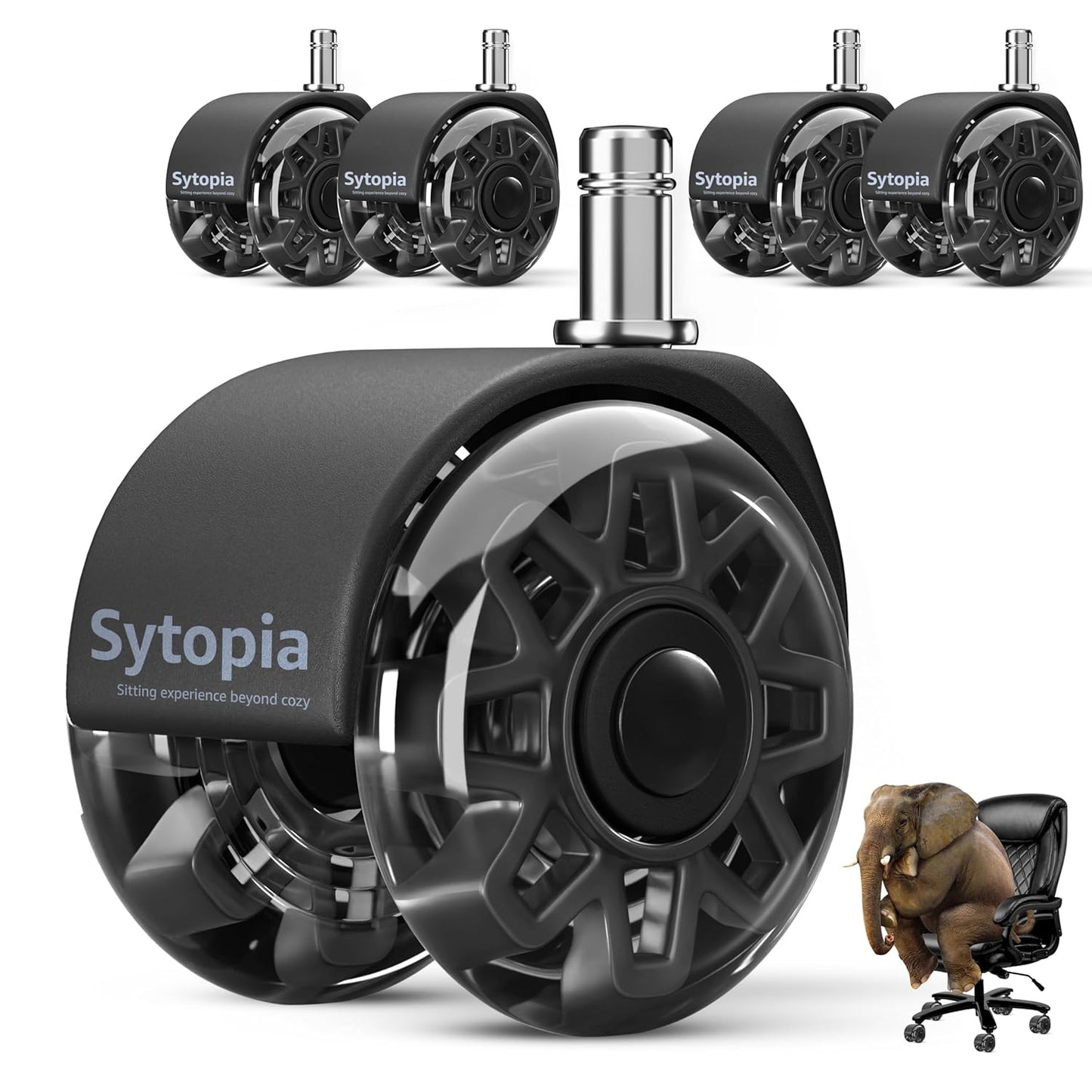 Sytopia 2.5 Office Chair Wheels Set - Universal Fit for Carpets & Hardwood