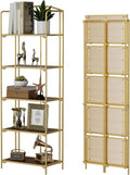 Crofy No Assembly Folding Bookshelf 5 Tier - Space-Saving Gold