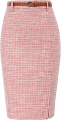 Tweed Pencil Skirt Knee Length High Waisted with Slit (Style 2LHN)