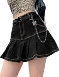 Women's Casual Slim A-line Pleated Ruffle Short Denim Skirt