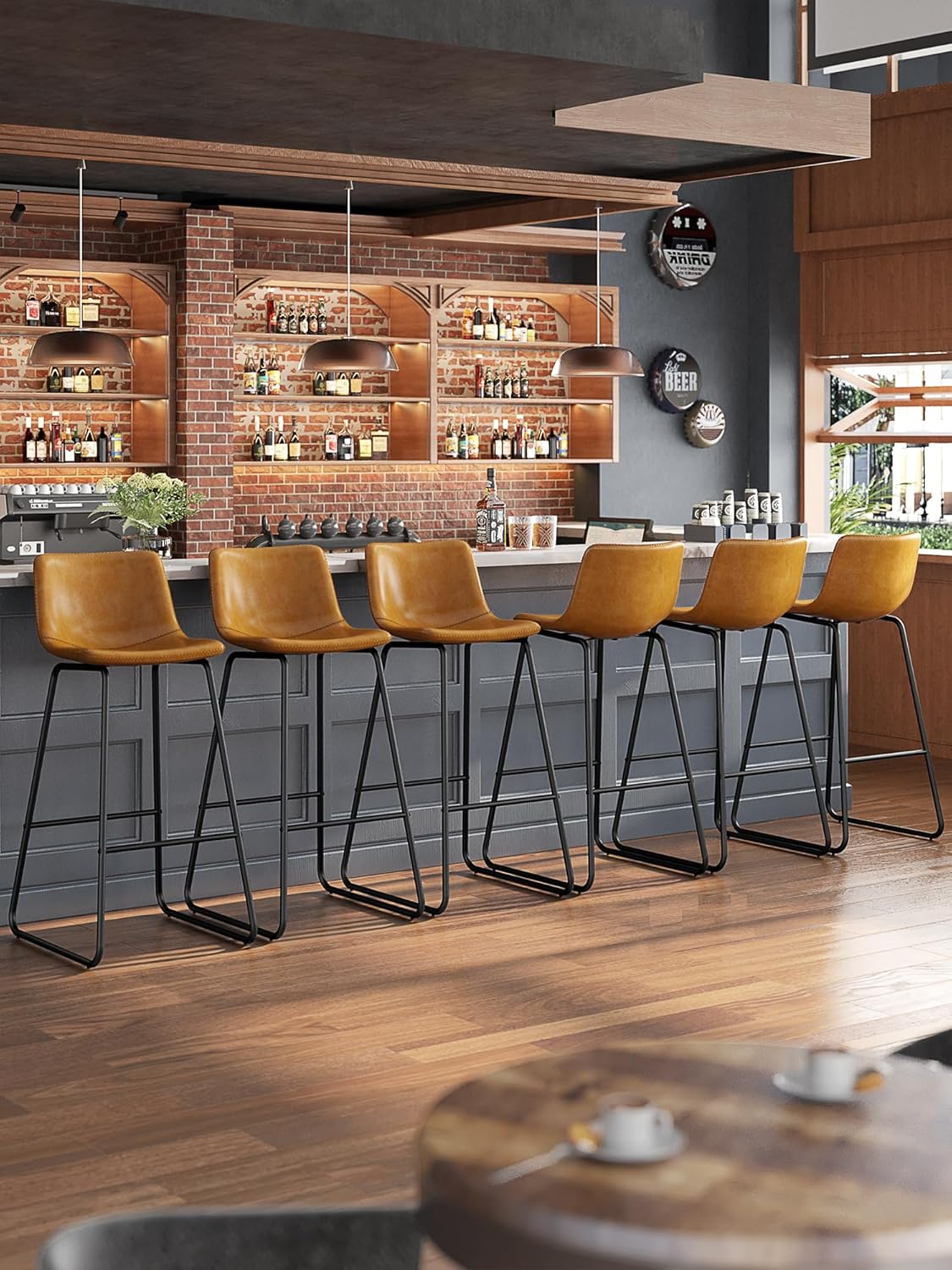 Bar Stools Set of 6, 30 Inches Modern Faux Leather Stools