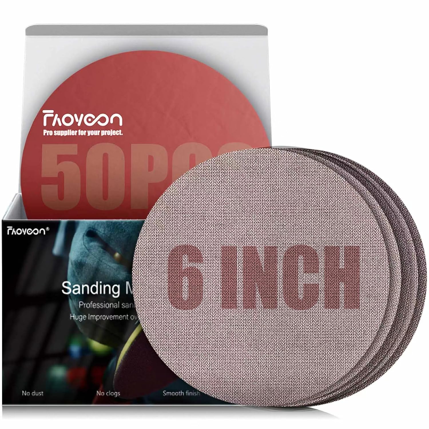 Premium 6 Inch Sanding Mesh Discs | Dust-Free | 50 Pack Assortment | Multiple Grits | Wet/Dry | Faoyoon