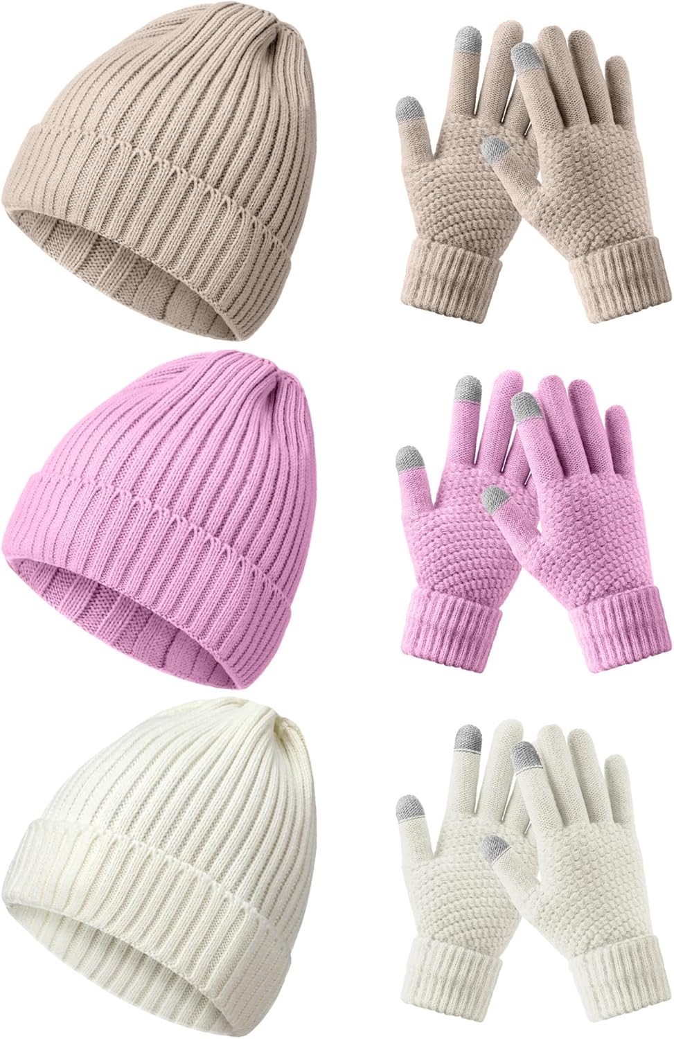 Syhood 6-Piece Winter Set: Thick Warm Knit, Touchscreen Gloves