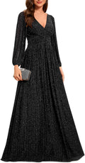 Ever-Pretty A-Line Long Lantern Sleeves Formal Gown - Shimmery Night