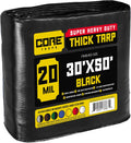 20 Mil Heavy Duty Black Tarp 30 x 50 - Waterproof UV Resistant