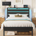 Rolanstar Bed Frame Twin Size with USB Charging Station - LED Platform
