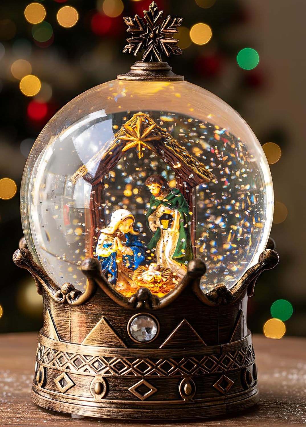 Christmas Snow Globe Lantern with Music for Holiday Decor