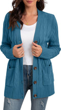 Women's Long Sleeve Loose Knit Cable Button Cardigan - Cozy Office