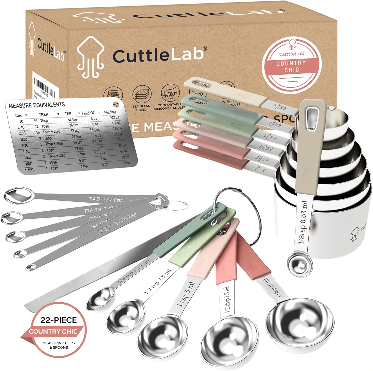 22-Piece Stainless Steel Measuring Cups and Spoons Set for All Needs