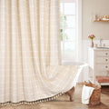 Cream Boho Farmhouse Shower Curtain Set 72 x 78 - Rustic Linen Look