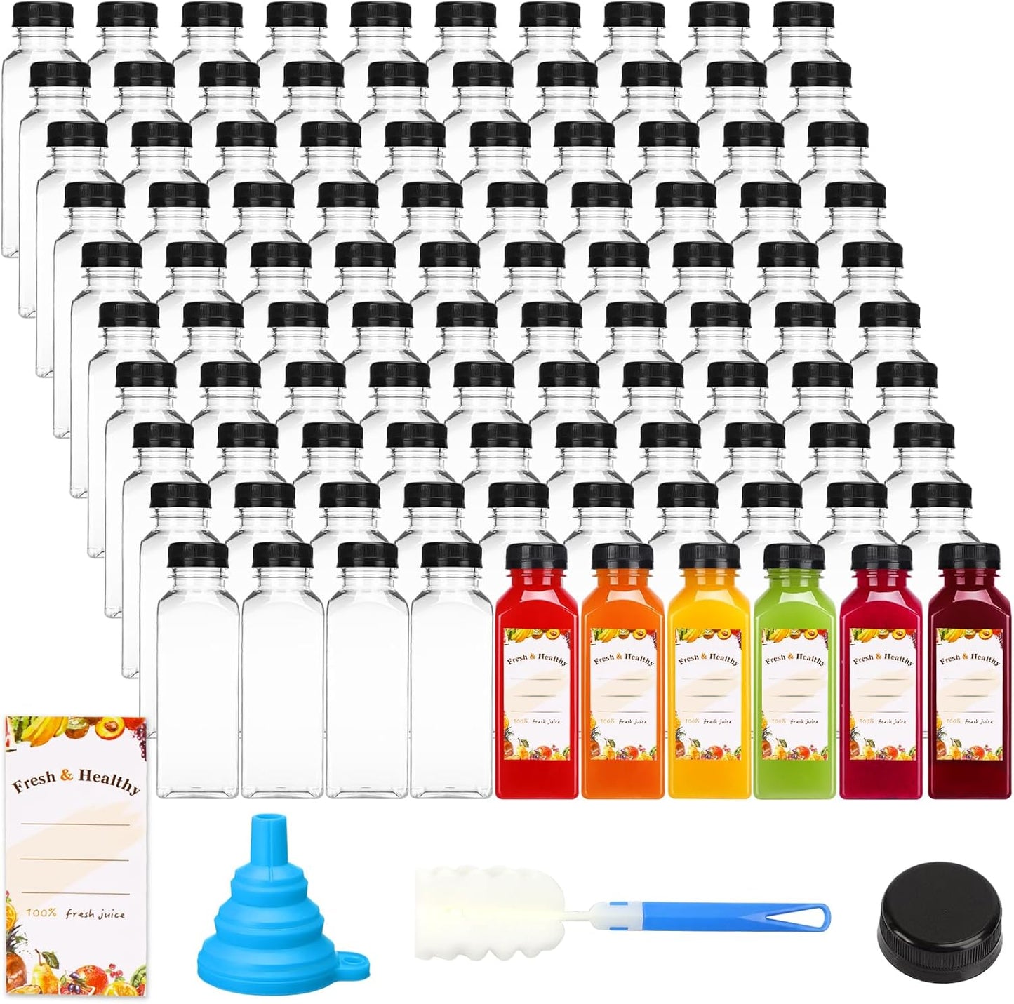 Moretoes 144pcs 12oz Plastic Juice Bottles for Juicing