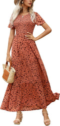 Maggeer Women's Smocked Maxi Dress for Wedding Guests and Events