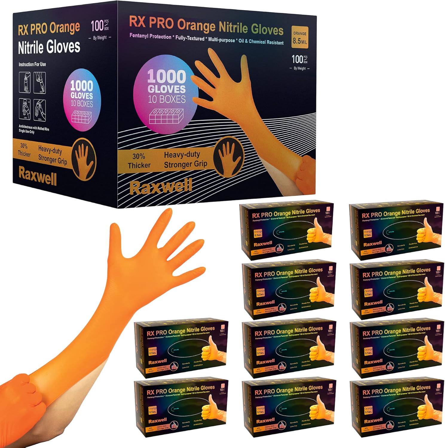 Raxwell Orange Nitrile Gloves - Puncture-Resistant Work Gloves