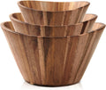 Wooden Salad Bowl Set of 3 - Handmade Wavy Design, Durable