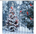 Christmas Shower Curtain Winter Merry Christmas Red Bird Pine Forest