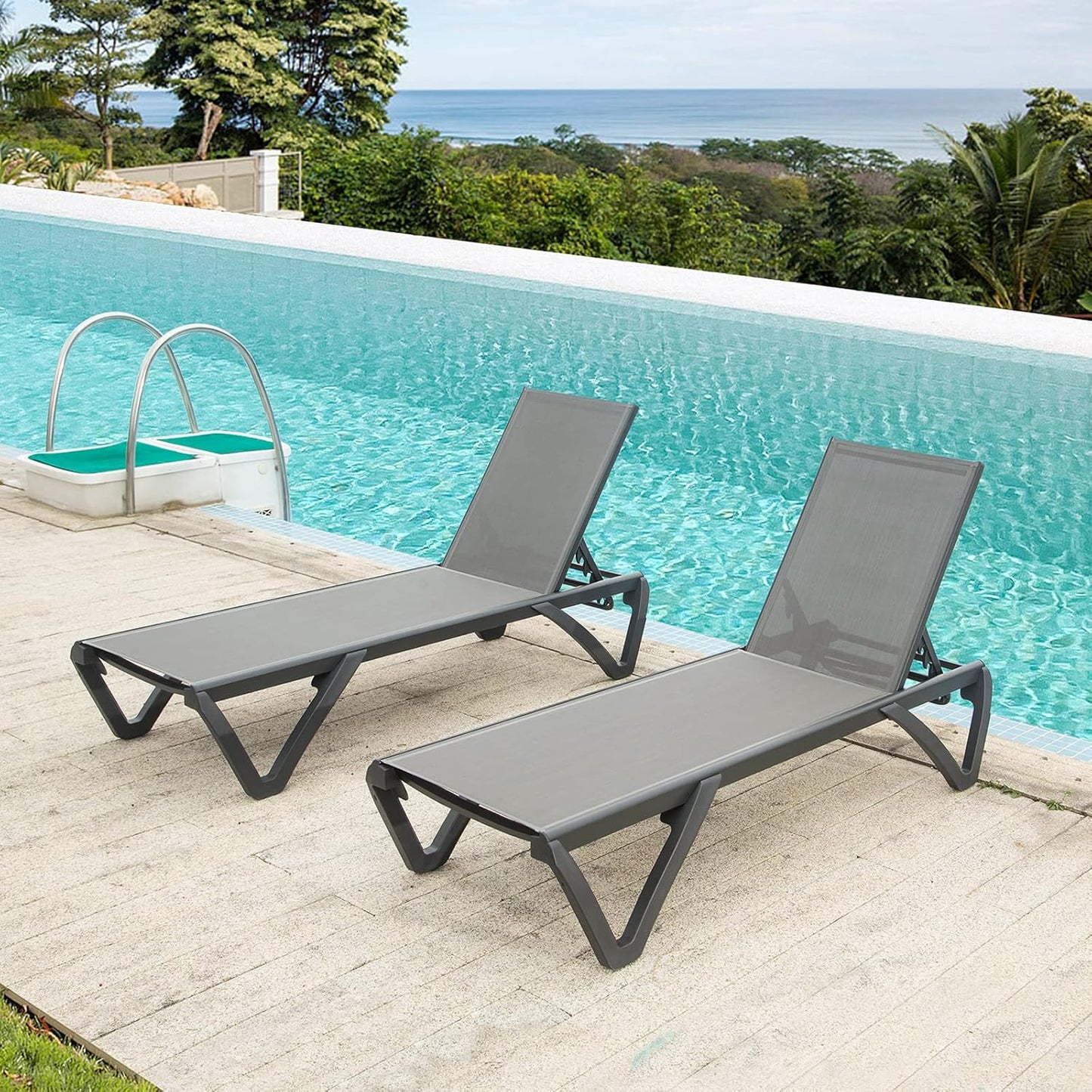 Domi Pool Lounge Chairs Set of 2 with Adjustable Backrest Wheels